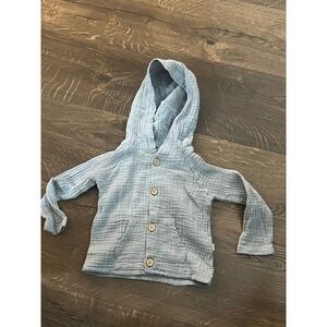 Elegant Baby Organic Gauze Hooded Cardigan Light Blue Button Front Kids 3-6 mos